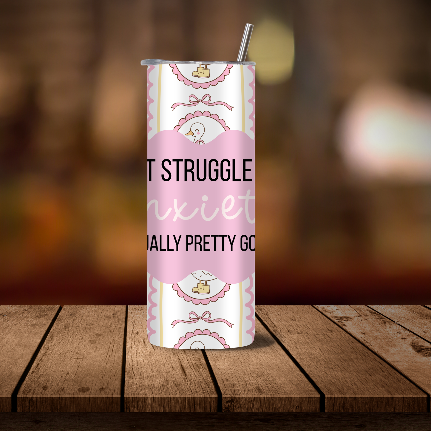 Funny Anxiety Cup 20oz Skinny, Silly Goose Coffee Cup With Lid and Straw