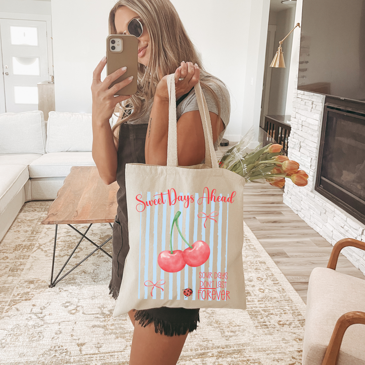 Cherry Canvas Tote Bag Sweet Days Ahead