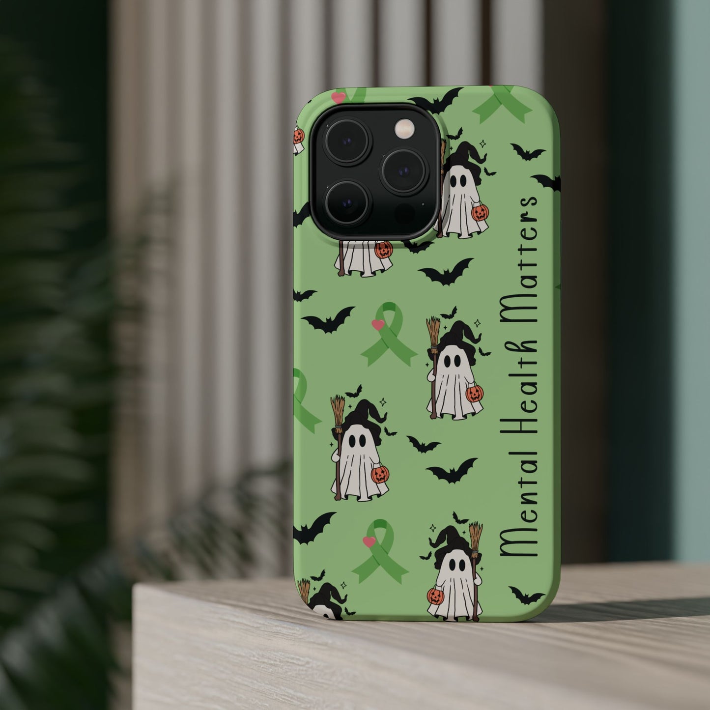 Green Halloween Mental Health Matters Ribbon Magnetic Phone Case