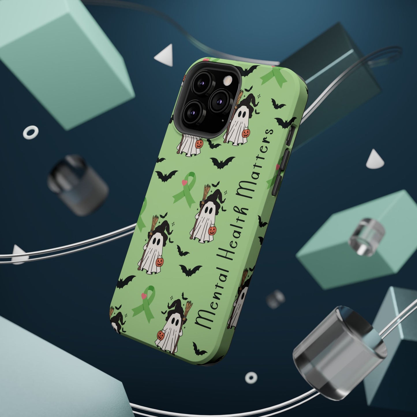 Green Halloween Mental Health Matters Ribbon Magnetic Phone Case