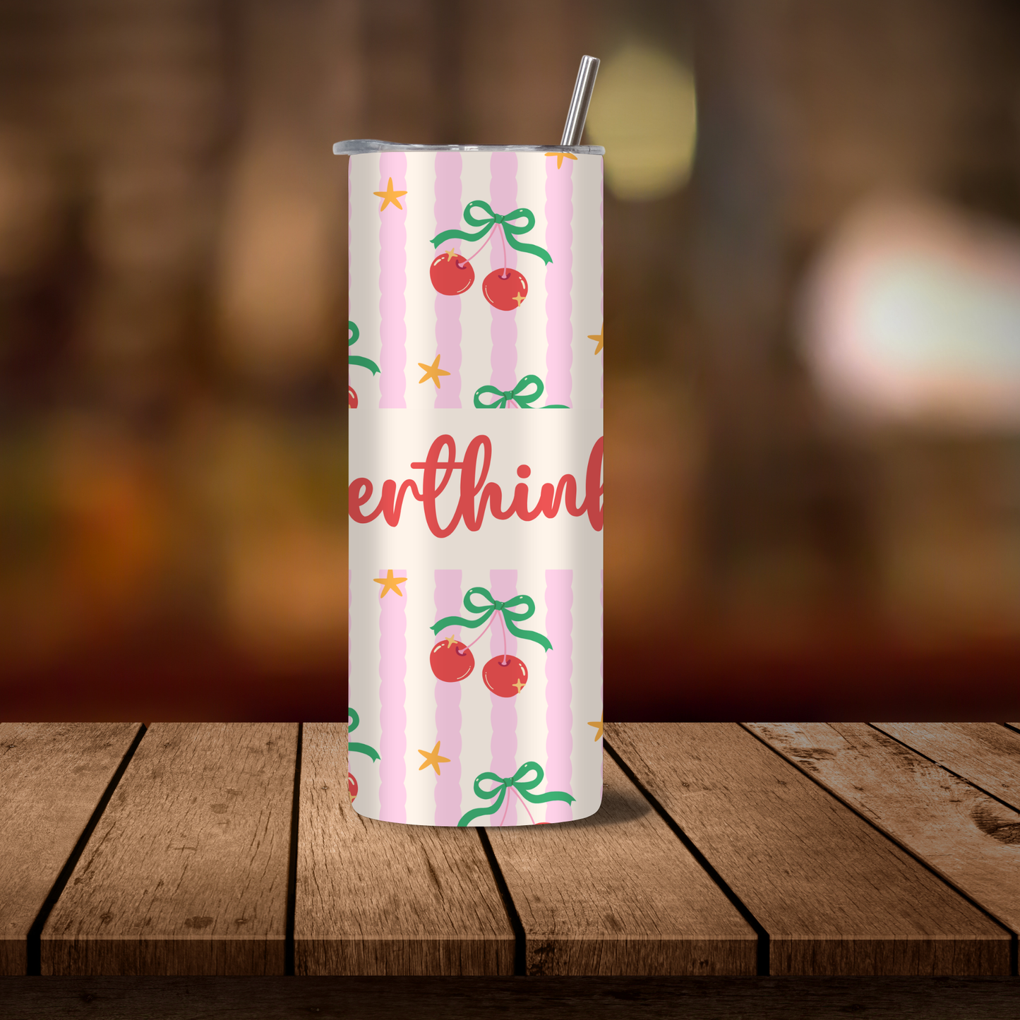 Coquette Cherry Overthinker 20 oz Tumbler | Insulated Stainless Steel Cup with Metal Straw