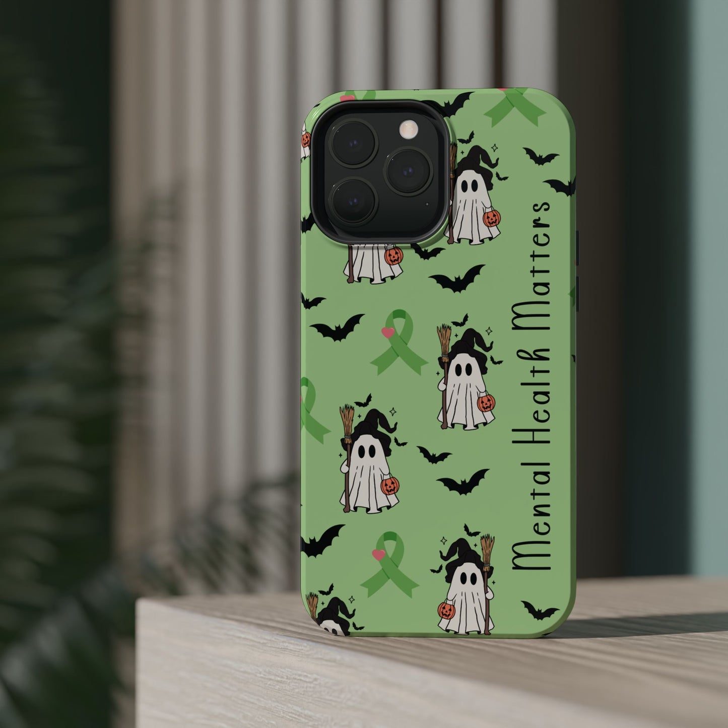 Green Halloween Mental Health Matters Ribbon Magnetic Phone Case