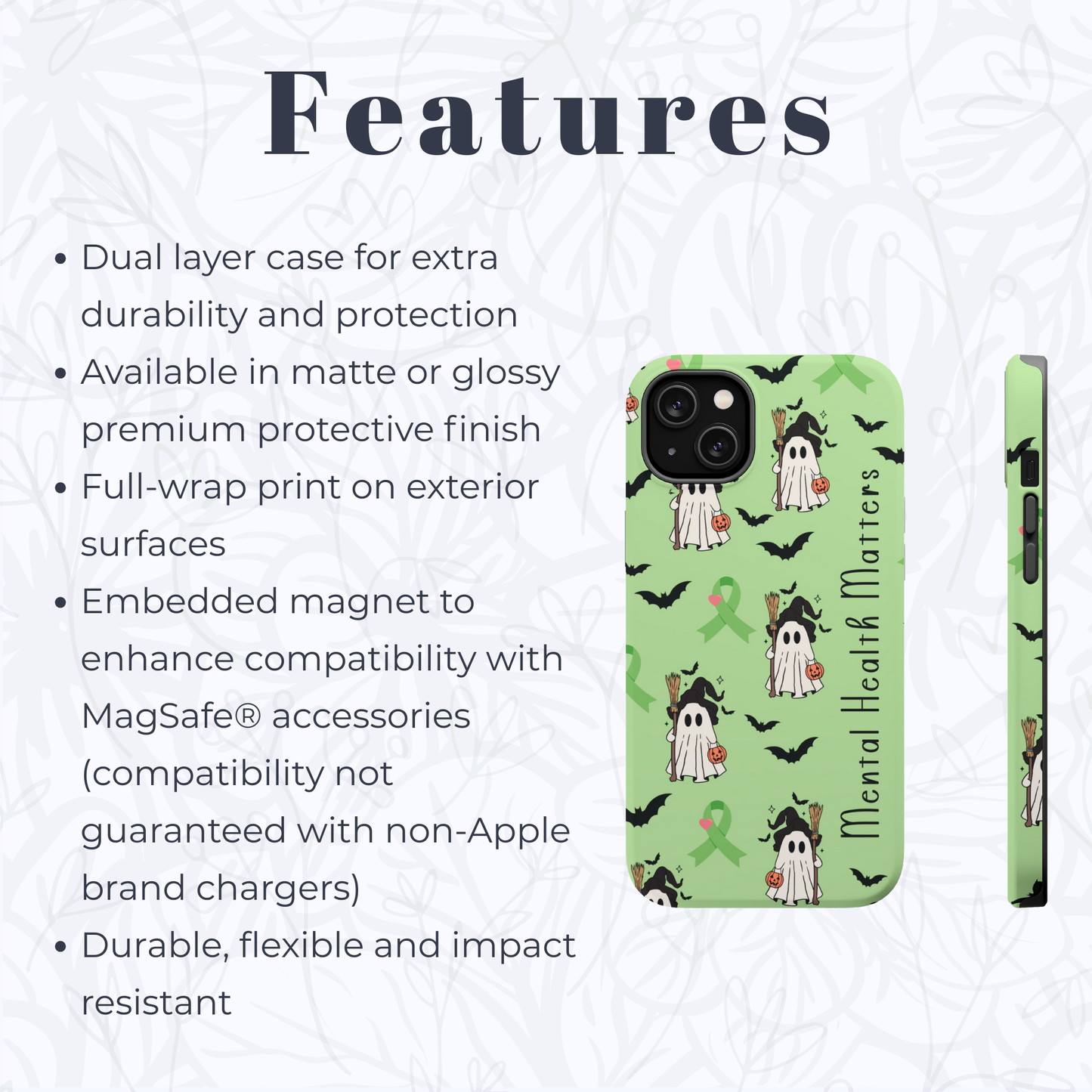 Green Halloween Mental Health Matters Ribbon Magnetic Phone Case