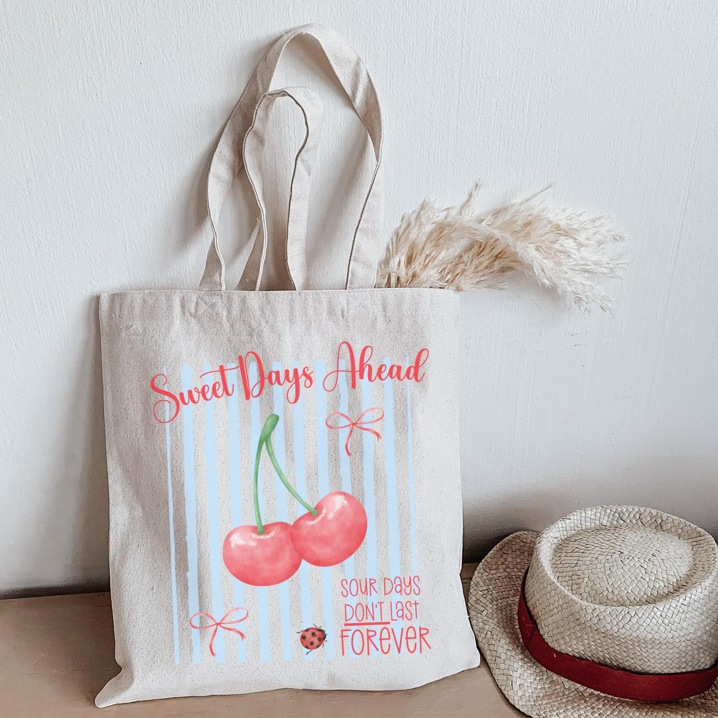 Cherry Canvas Tote Bag Sweet Days Ahead
