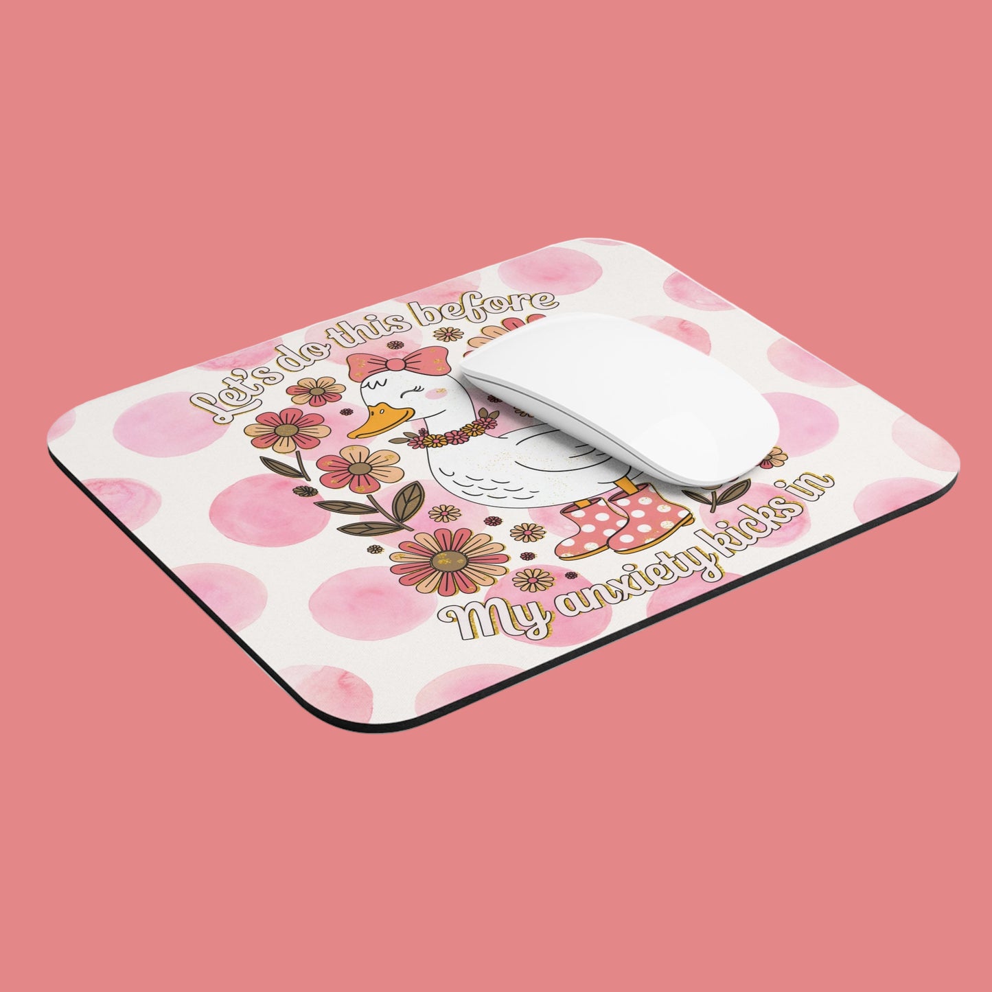 Girly Pink Goose Flowers Mouse Pad