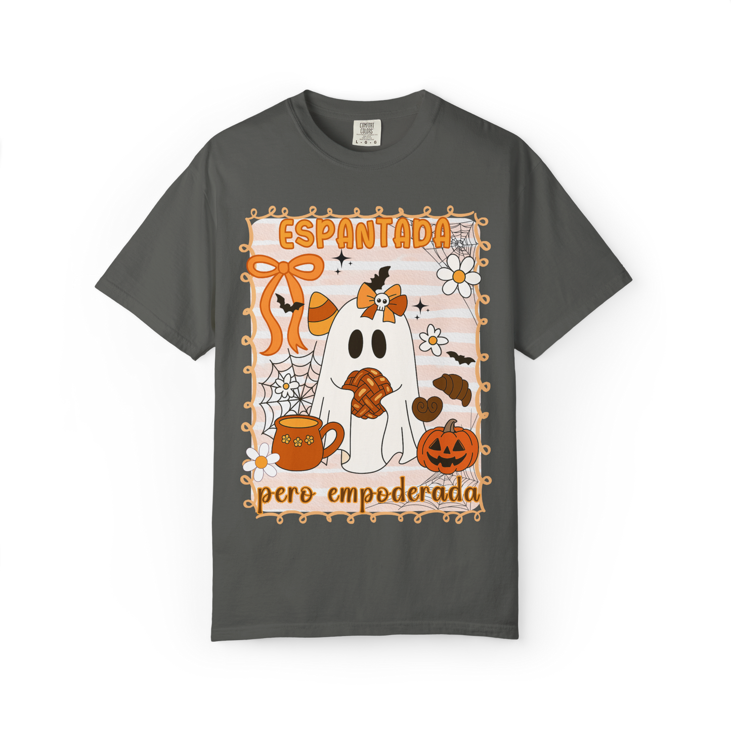 Espantada Pero Empoderada Shirt | Cute Latina Halloween Ghost Mental Health Mexican Spooky Tee