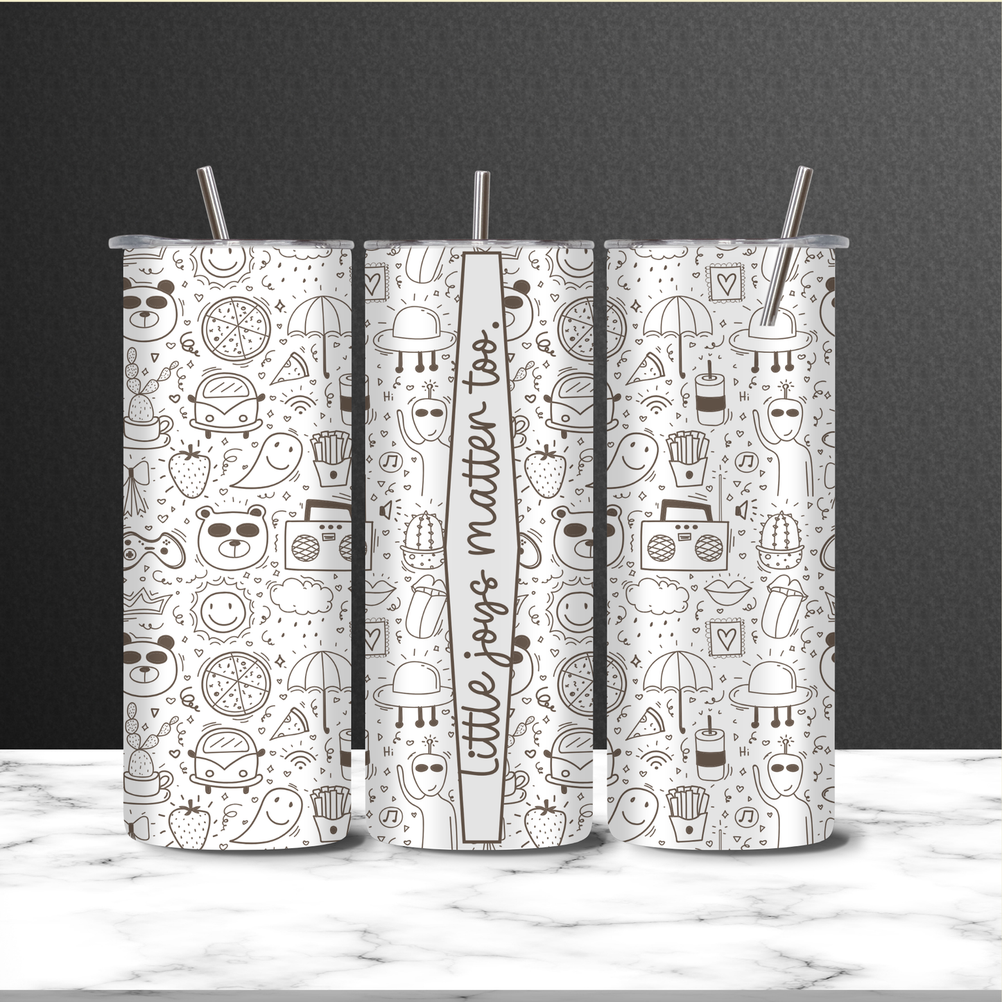 Little Joys Matter Too 20 oz Tumbler | Minimalist Doodle Insulated Stainless Steel Cup