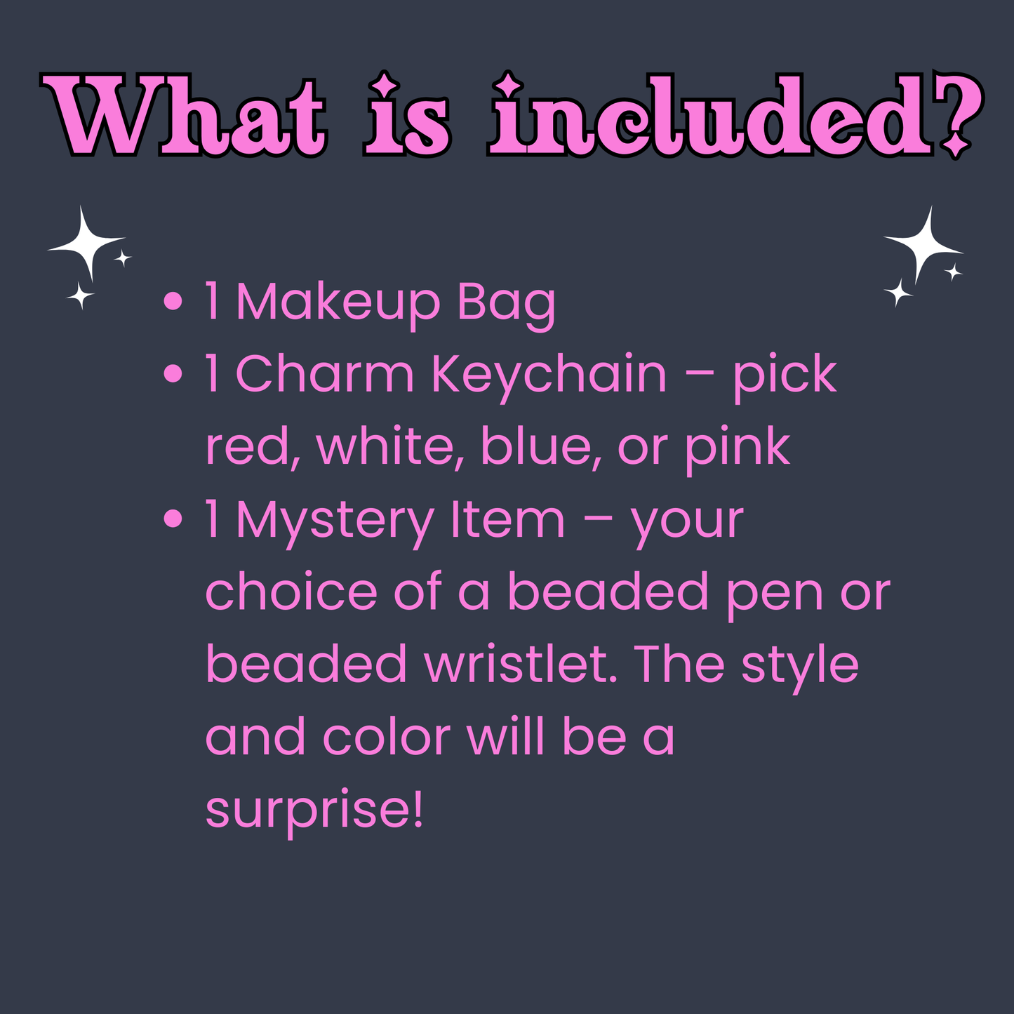 Makeup Bag Gift Set with Charm Keychain & Mystery Beaded Pen or Wristlet