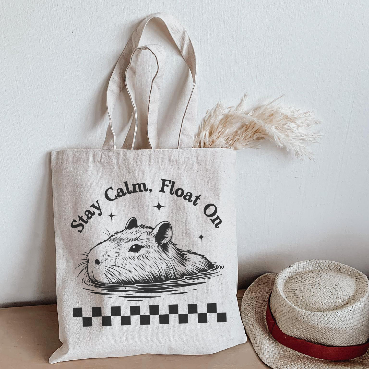 Stay Calm, Float On” Capybara Tote Bag