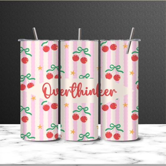 Coquette Cherry Overthinker 20 oz Tumbler | Insulated Stainless Steel Cup with Metal Straw