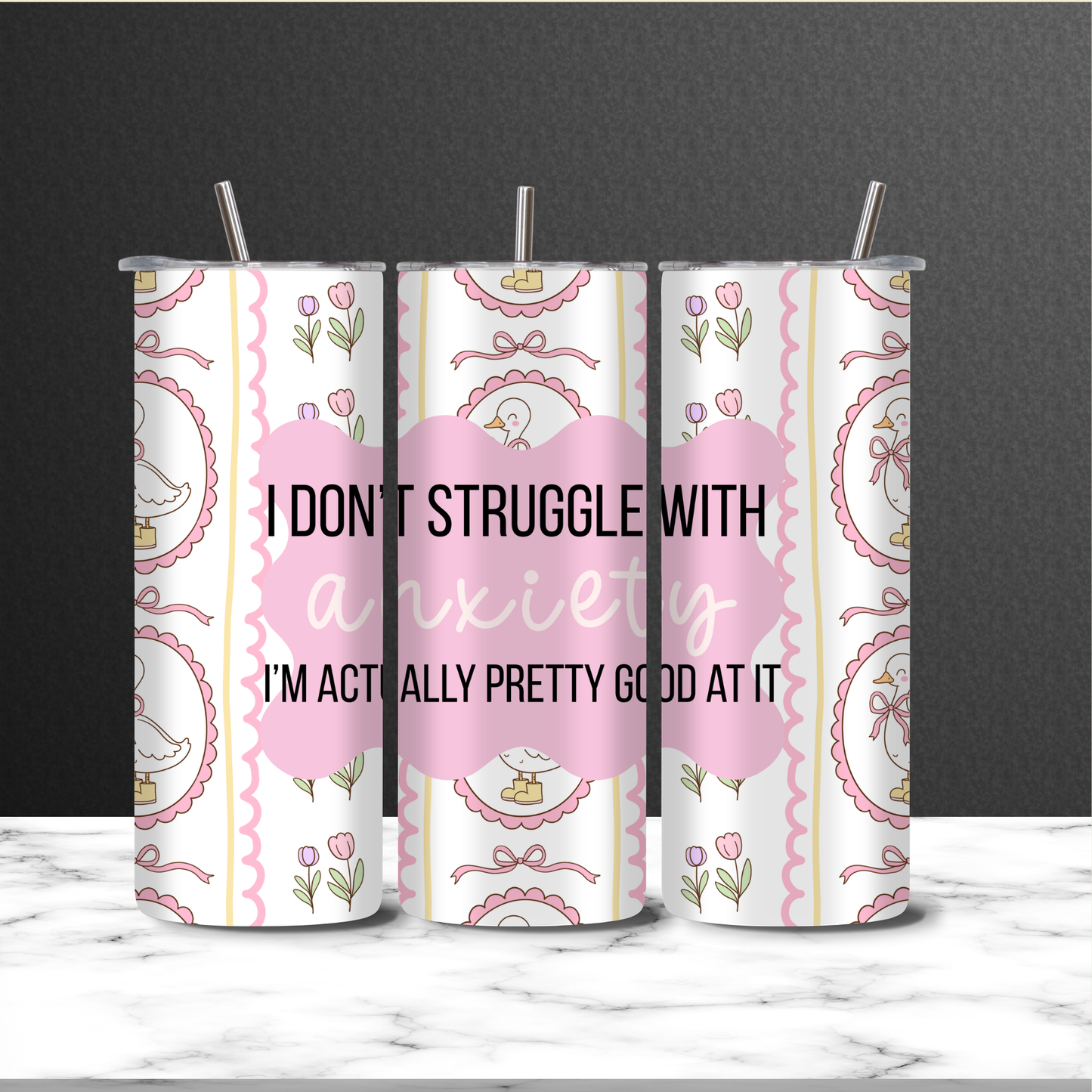 Funny Anxiety Cup 20oz Skinny, Silly Goose Coffee Cup With Lid and Straw