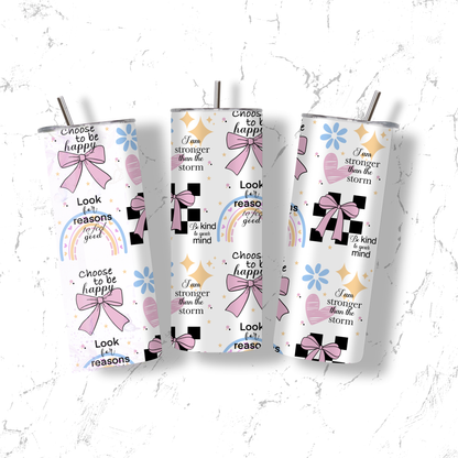 Affirmation Tumbler 20oz Skinny | Pastel Bow & Rainbow Tumbler