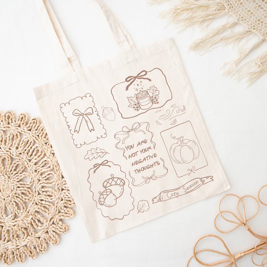 Fall Tote Bag with Positive Affirmation | Cozy Season Autumn Doodle Design