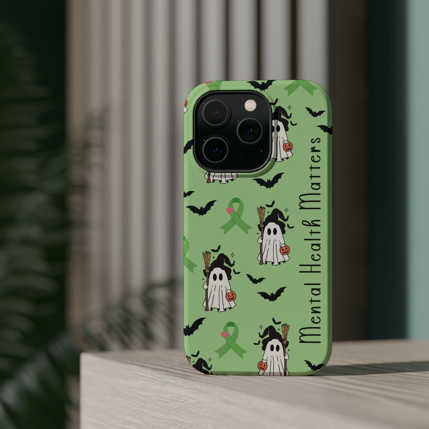 Green Halloween Mental Health Matters Ribbon Magnetic Phone Case