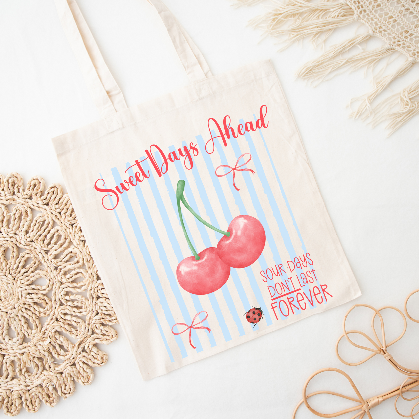 Cherry Canvas Tote Bag Sweet Days Ahead