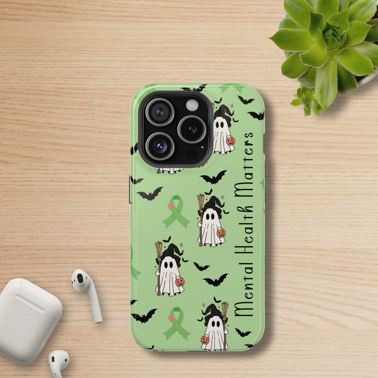 Green Halloween Mental Health Matters Ribbon Magnetic Phone Case