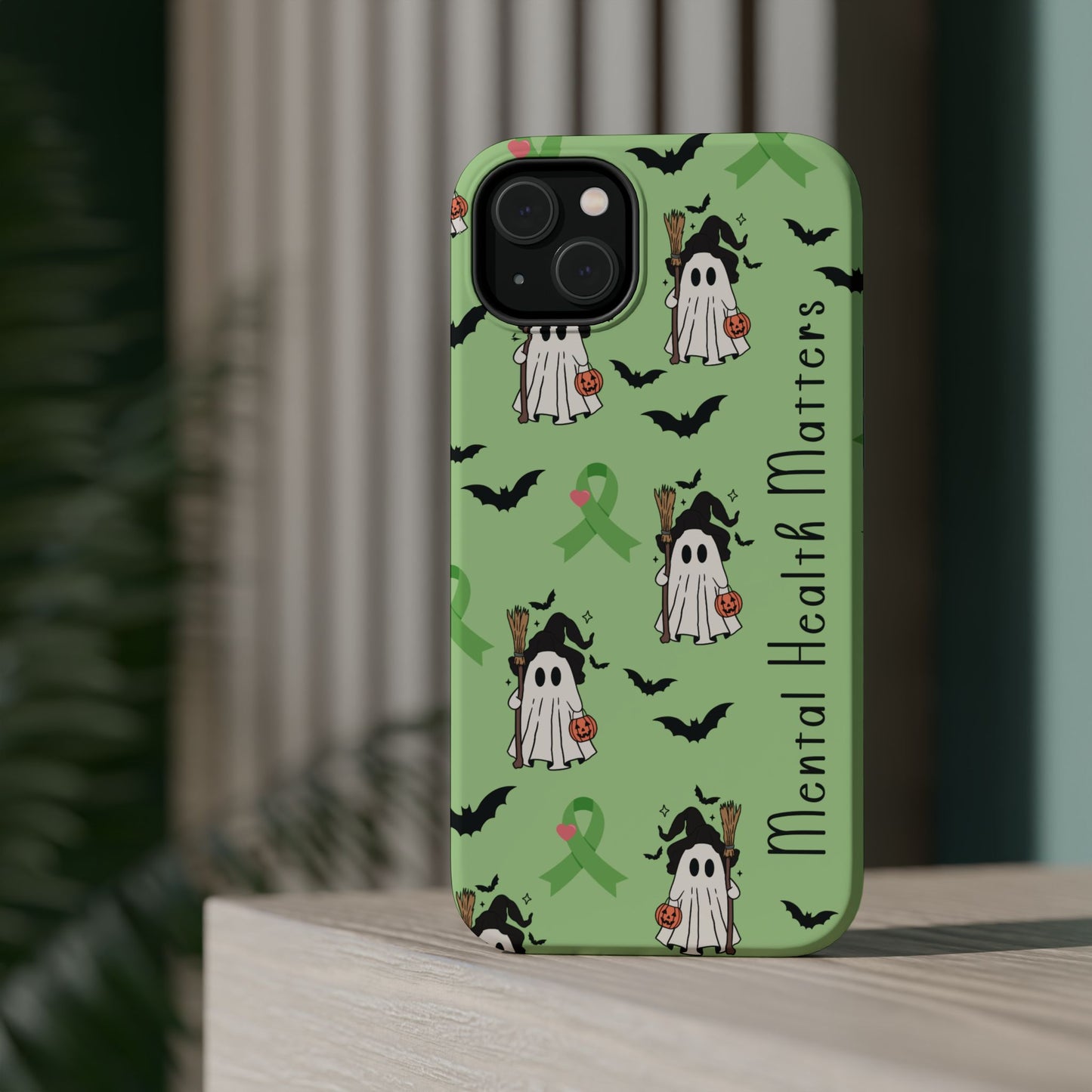 Green Halloween Mental Health Matters Ribbon Magnetic Phone Case