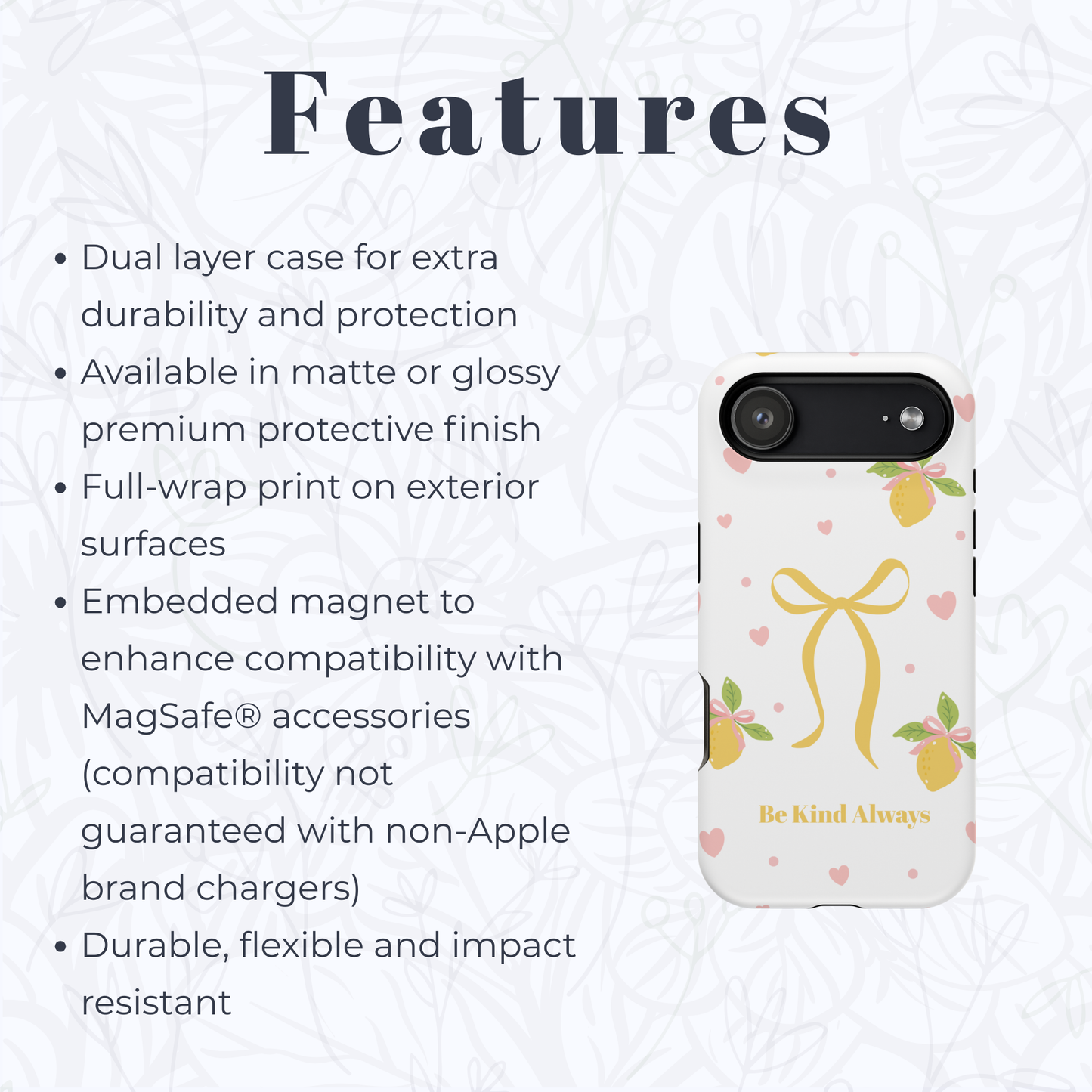 Be Kind Always Lemon Bow Phone Case — Magnetic Impact-Resistant Phone Case