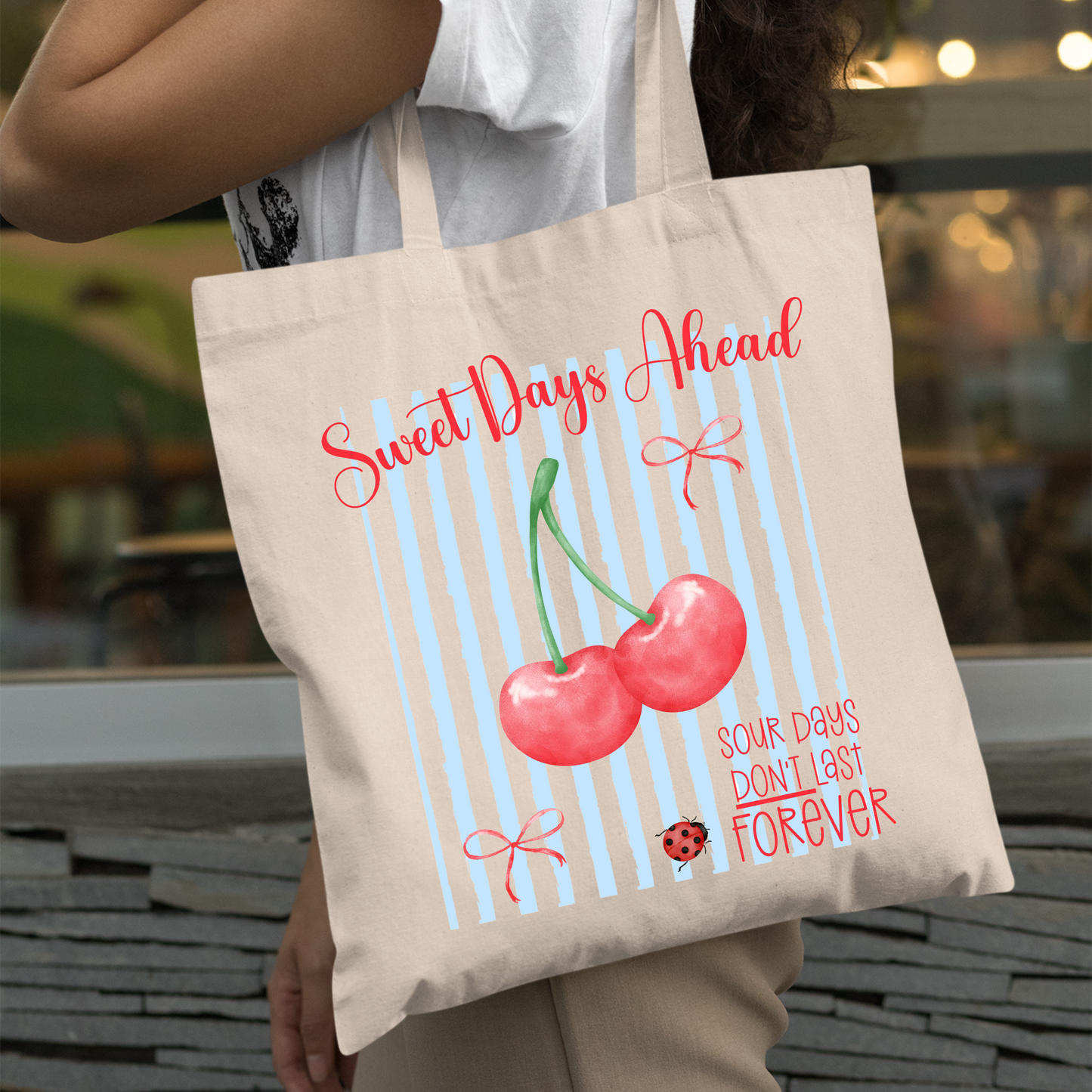 Cherry Canvas Tote Bag Sweet Days Ahead