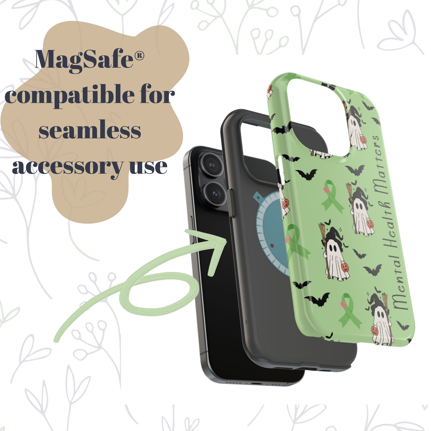 Green Halloween Mental Health Matters Ribbon Magnetic Phone Case