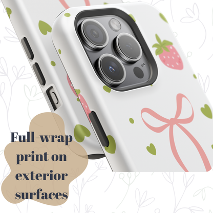 Be Kind Always Strawberry Phone Case — Magnetic Impact-Resistant Phone Case with Bow Aesthetic