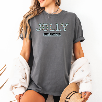 Jolly But Anxious Varsity Christmas Shirt