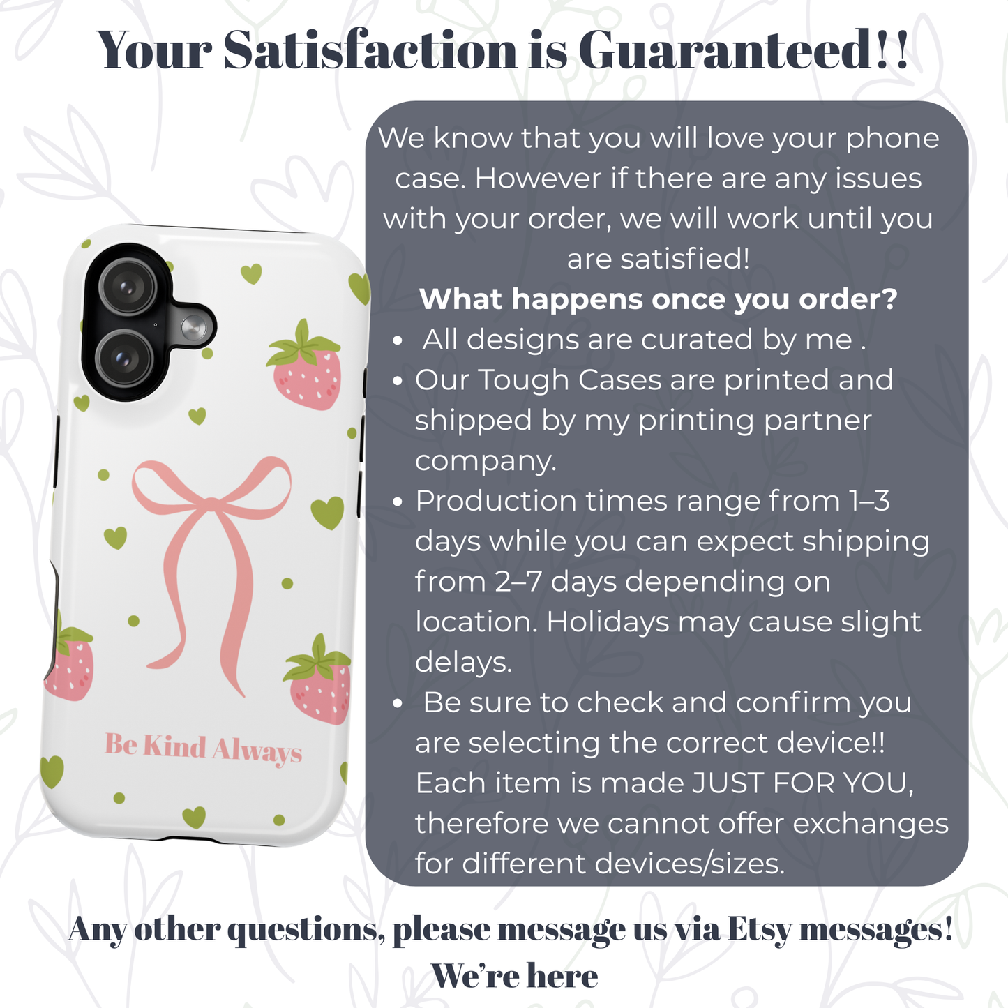 Be Kind Always Strawberry Phone Case — Magnetic Impact-Resistant Phone Case with Bow Aesthetic