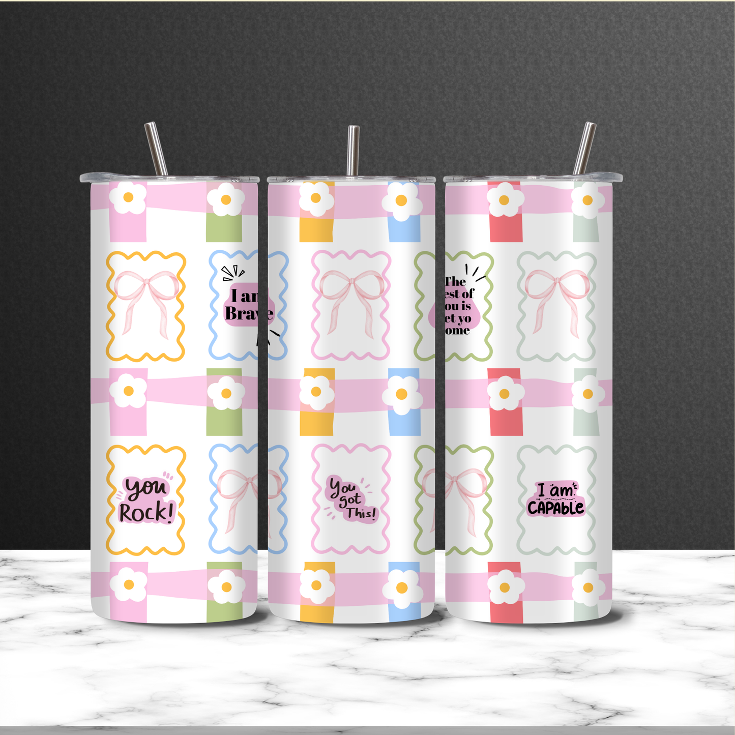 Positive Affirmation 20 oz Tumbler | Cute Pastel Motivational Insulated Stainless Steel Cup