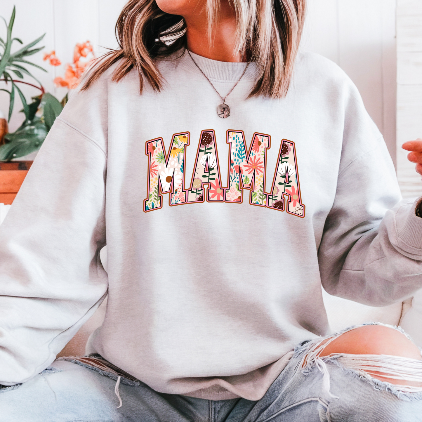 Flower Mama Sweatshirt Boho Floral Mama Crewneck for Moms & Plant Lovers