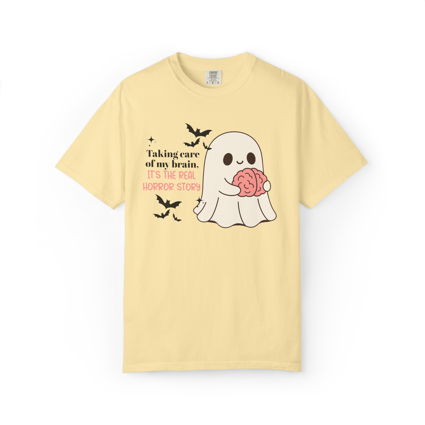 Taking Care of My Brain Shirt – Cute Halloween Ghost Mental Health Tee
