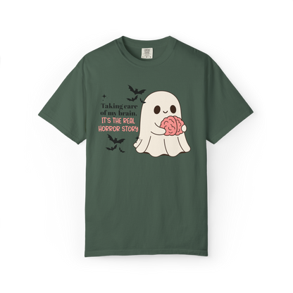 Taking Care of My Brain Shirt – Cute Halloween Ghost Mental Health Tee