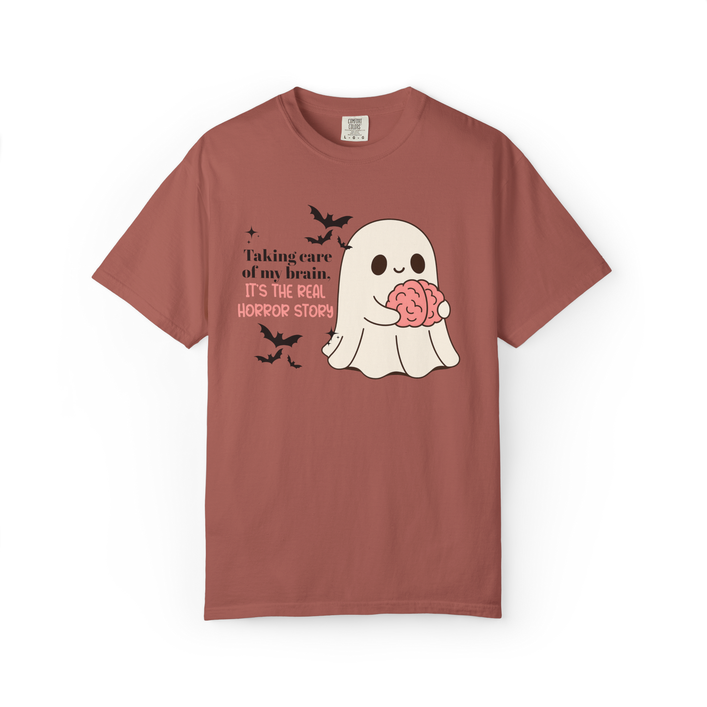 Taking Care of My Brain Shirt – Cute Halloween Ghost Mental Health Tee