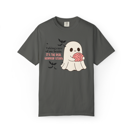 Taking Care of My Brain Shirt – Cute Halloween Ghost Mental Health Tee