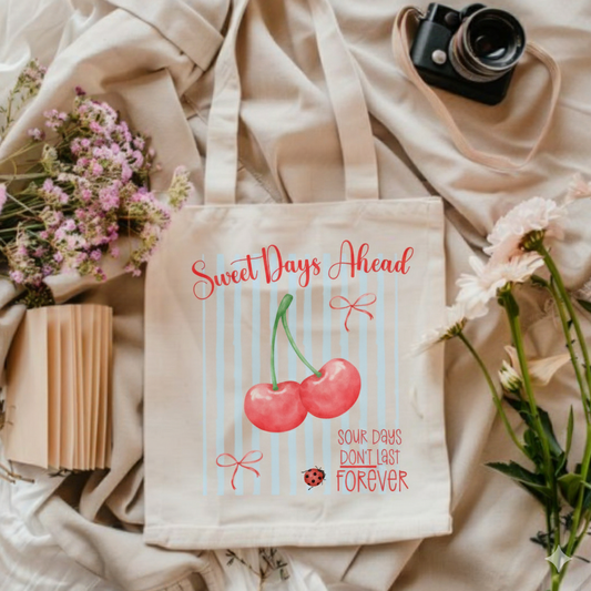 Cherry Canvas Tote Bag Sweet Days Ahead