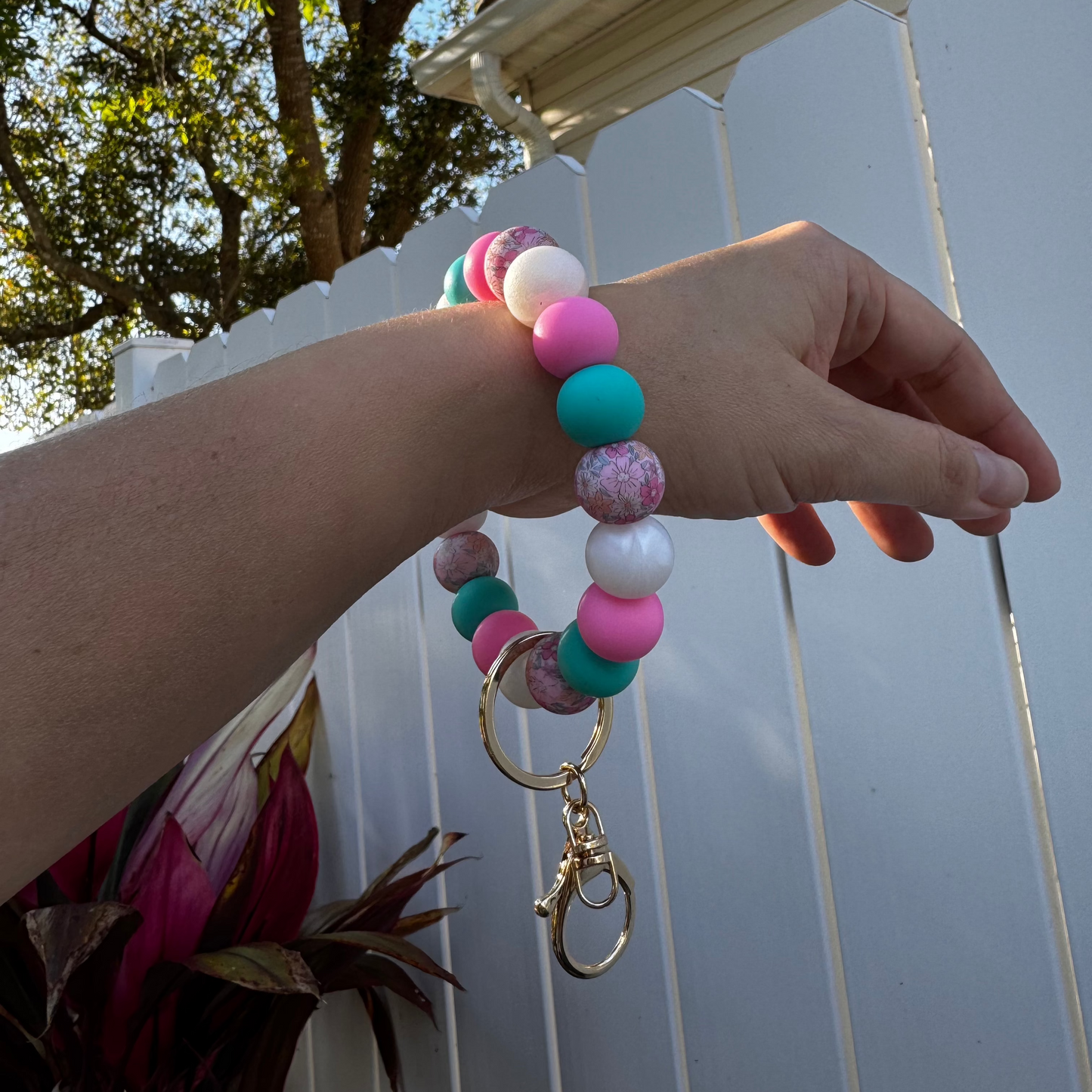 Floral Beaded Wristlet Keychain