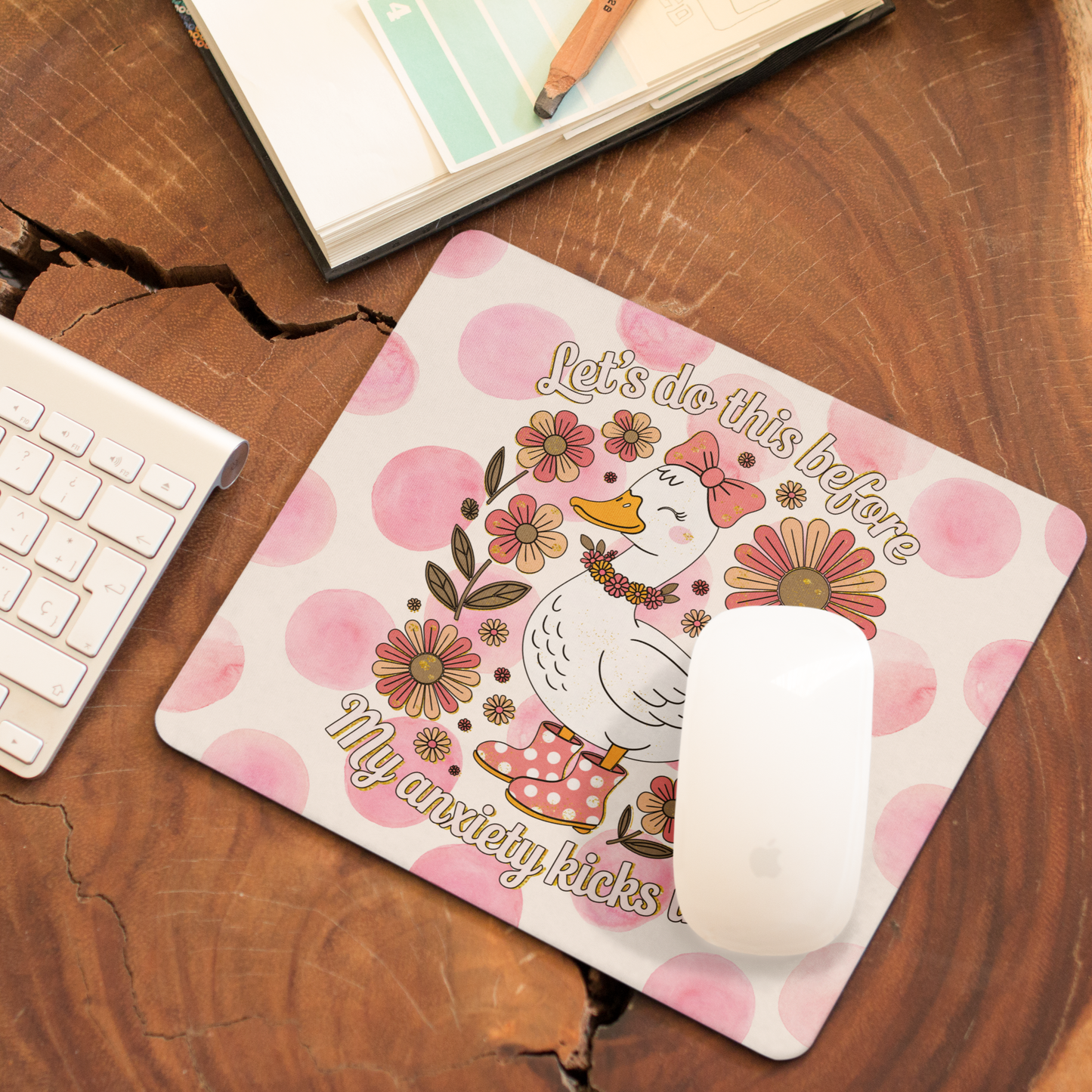 Girly Pink Goose Flowers Mouse Pad