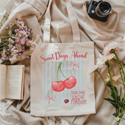 Cherry Canvas Tote Bag Sweet Days Ahead