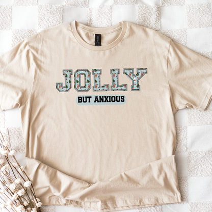 Jolly But Anxious Varsity Christmas Shirt