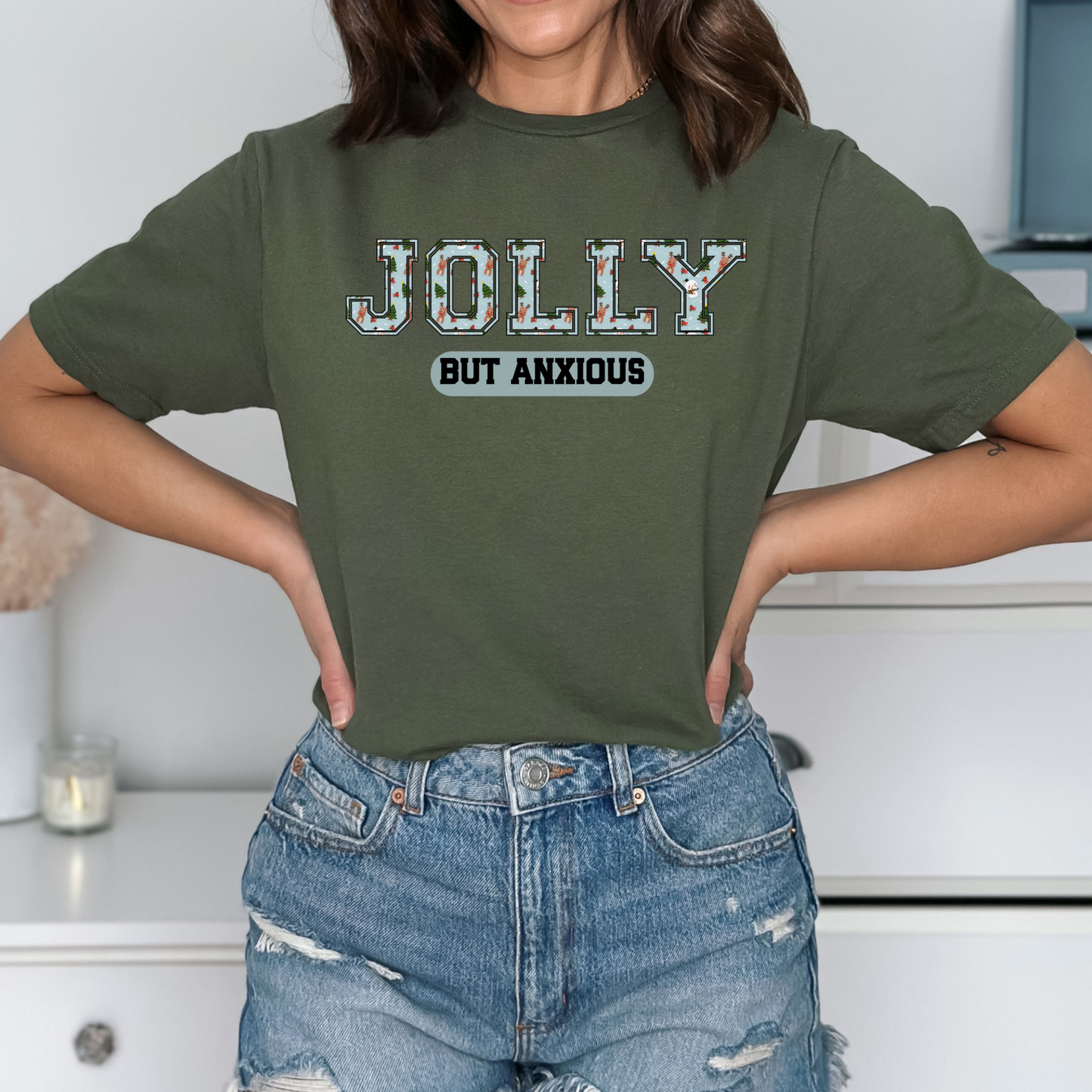 Jolly But Anxious Varsity Christmas Shirt