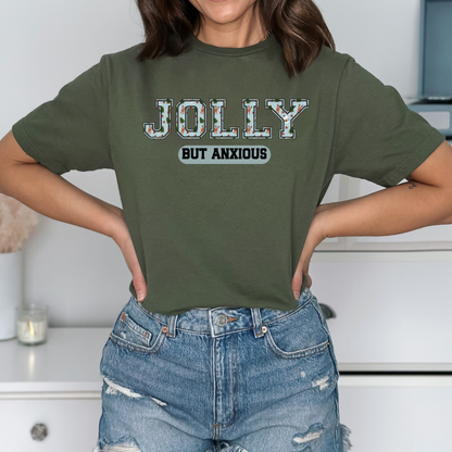 Jolly But Anxious Varsity Christmas Shirt